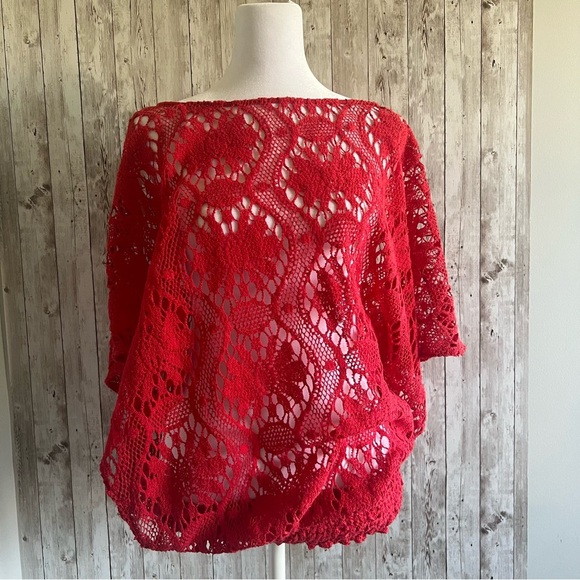 Trina Turk Red Lace Top Cover Up Medium - Picture 1 of 5